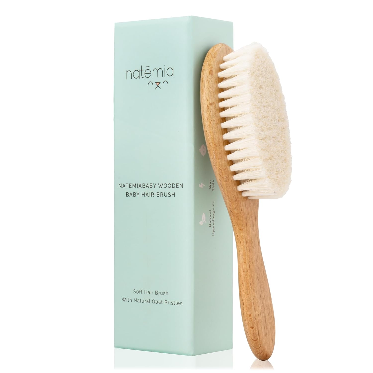 Natemia Baby Brush - Toddler Hair Brush, Baby Hairbrush for Newborns and Infants, Soft Goat Bristle Hair Brush, Baby Scalp Brush, Newborn Hair Brush, Cradle Cap Brush, Baby...