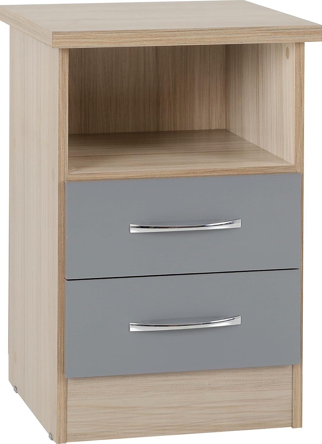 Nevada 2 Drawer Bedside in Grey Gloss/Light Oak Effect Veneer