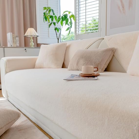 New Sofa Covers Washable - Soft Velvet Sofa Cushion Covers, Non-Slip Sofa Cover 2 3 4 Seater, Couch Covers for Sectional Sofa, Couch Cover L Shape Furniture Protector (Beige...