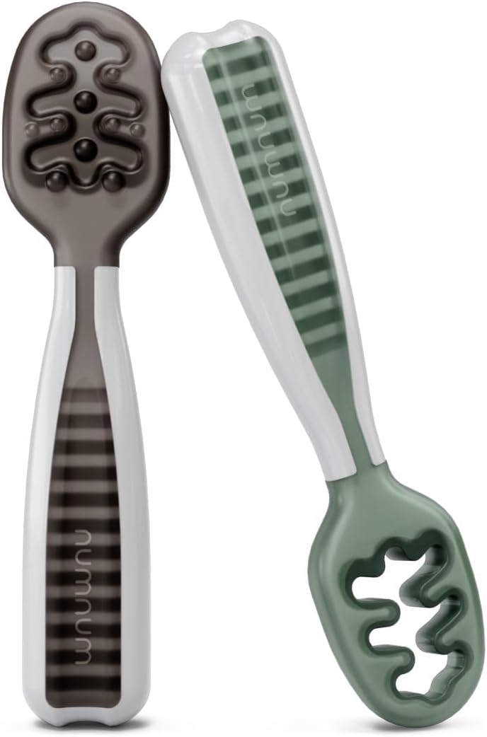NumNum Baby Spoons Set, Pre-Spoon GOOtensils for Kids Aged 6+ Months - First Stage, Baby Led Weaning (BLW) Teething Spoon - Self Feeding, Silicone Toddler Food Utensils - 2...