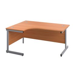 Office Hippo Heavy Duty Office Desk, Left Corner Desk, Strong & Reliable Workstation, Office Table With Integrated Cable Ports, PC Desk For Office or Home - Beech Top / Silver...
