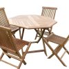 Olive Grove Solid Teak Octagonal Garden Dining Table and 4 Folding Chairs