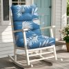 Outdoor Seat Cushion Replacement, Waterproof Thicked 112x53.3x10 cm Garden Adirondack Chair Cushions with Ties, High Back Rocking Chair Pad for Patio Furniture, Blue Leaf