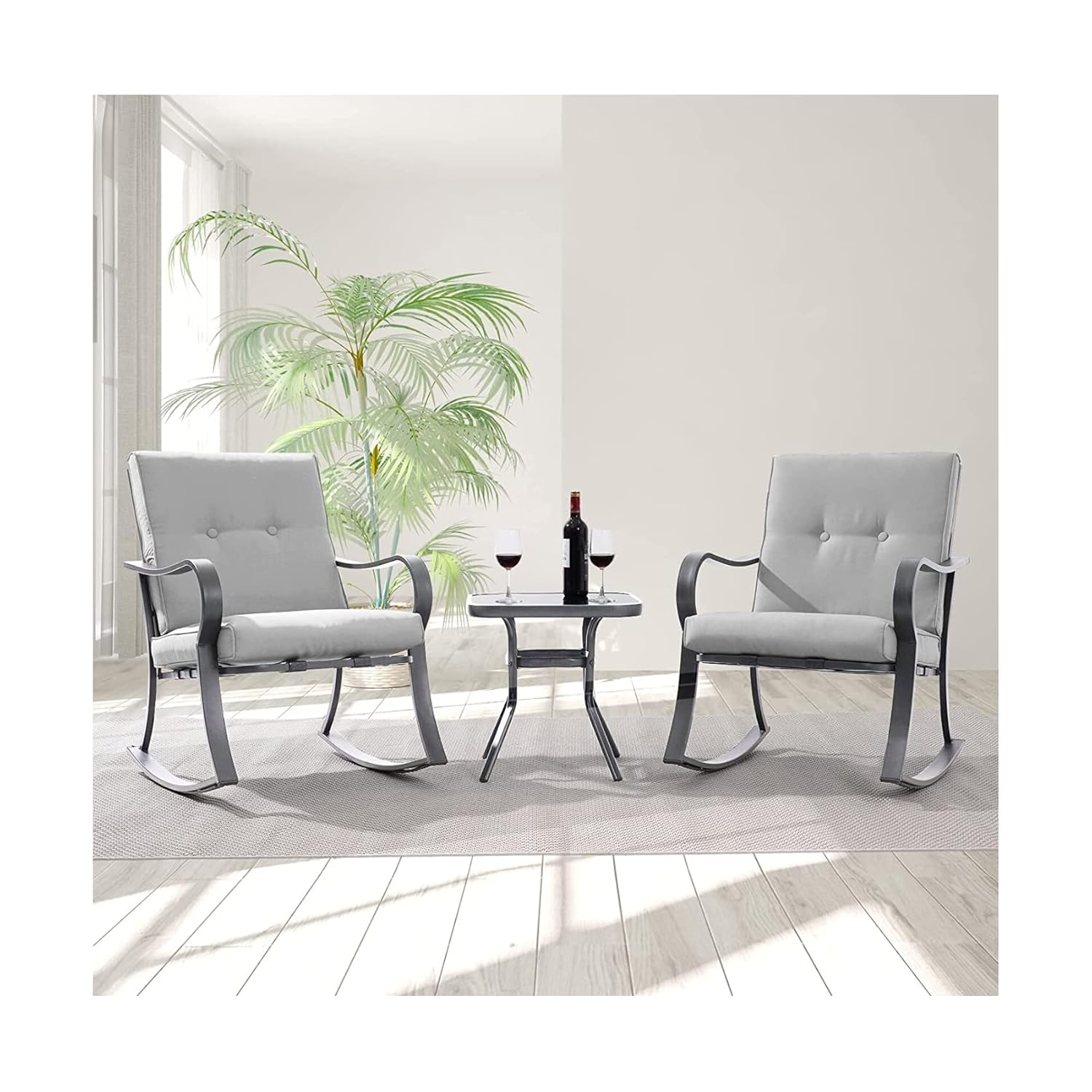 Outdoor Table And Chairs Garden Rocking Patio Table and Chairs Furniture Sets for Adults Indoor Living Room Furniture Outdoor 2 Seaters Chair And Table 3 Piece Bistro Set