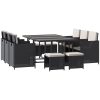 Outsunny 10 Seater Rattan Cube Garden Furniture Set with Cushions, Rattan Dining Set, Outdoor Dining Table and Chairs with 6 Armchairs, 4 Stools, Rectangular Glass Top Table, Black