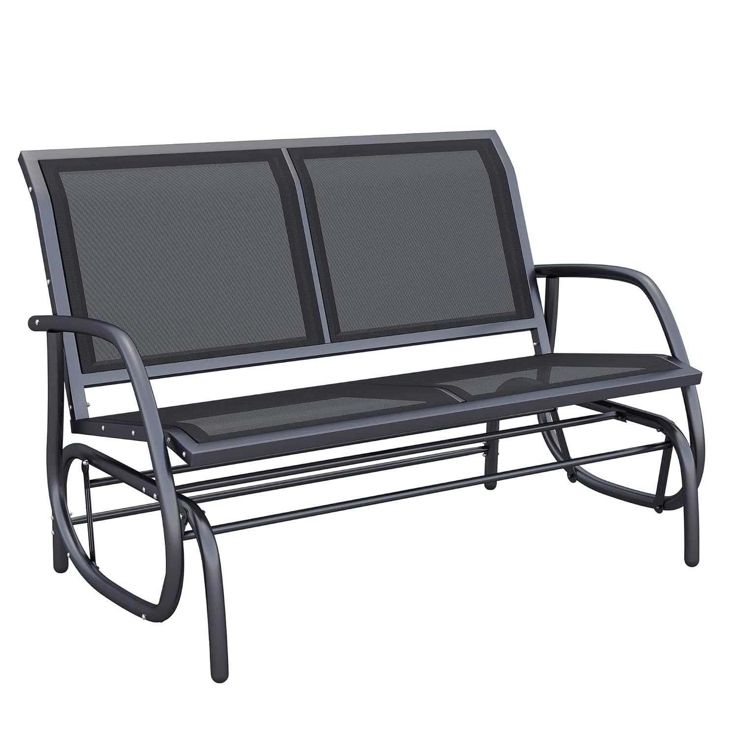 Outsunny 2-Person Outdoor Glider Bench Patio 2 Seater Swing Gliding Chair Loveseat w/Power Coated Steel Frame for Backyard Garden Porch, Black