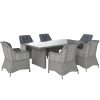 Outsunny 6 Seater Rattan Dining Set, Round PE Rattan Garden Furniture Set with Seat and Back Cushions, Aluminium Outdoor Dining Table and Chairs with 6 Armchairs, Rectangular...