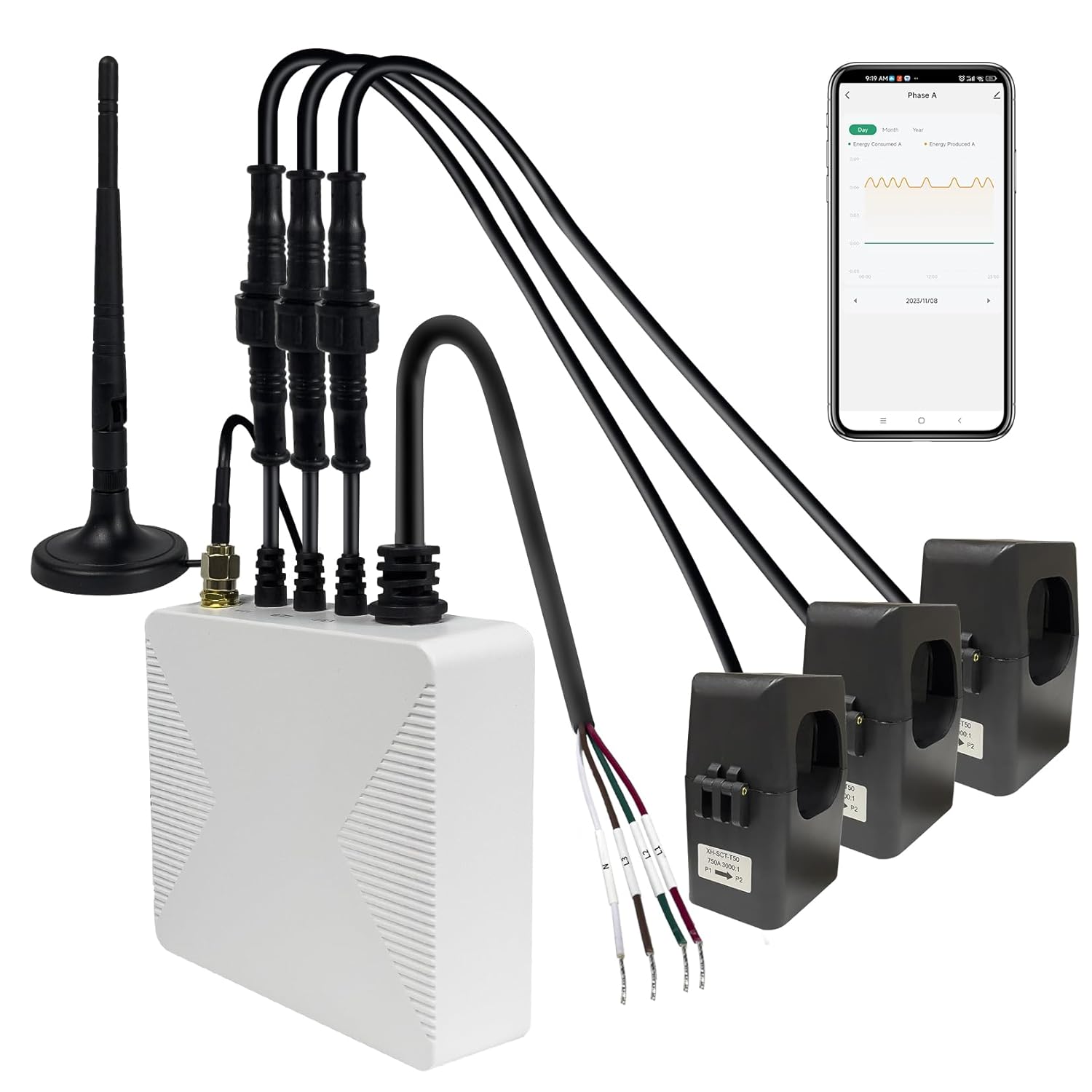 OWON 750A WiFi Power Energy Monitor,3 Phase Clamp Meter with Real-Time Power,Voltage,Current Monitoring,Power Factor Measurement,Smart Life App Integration,Suitable for...