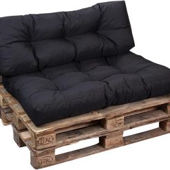 Pallet Cushions Outdoor - Water Repellent & UV Resistant Fabric - Highly Comfortable - Foam Padded Garden Furniture Cushions (1 Seat 120x80 cm + 1 Back 120x40 cm, Black)