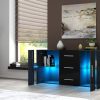 Panana 2 Doors 3 Drawers Sideboard Cupboard Unit Cabinet RGB LED lighted Storage with glass on the door and inside (Black)