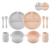 PandaEar Silicone Baby Feeding Set| Baby Weaning Set| 2 Divided Suction Plate + 2 Baby Suction Bowl + 2 Tiny Sippy Cup with 2 Spoons| Baby Led Weaning Supplies Self Feeding...