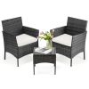 Patio Furniture Set 3 Pieces, Outdoor Wicker Furniture with Coffee Table, Modern Rattan Patio Chairs Conversation Sets with Sofa for Garden, Terrace, Porch, Balconies, Lawns, Black