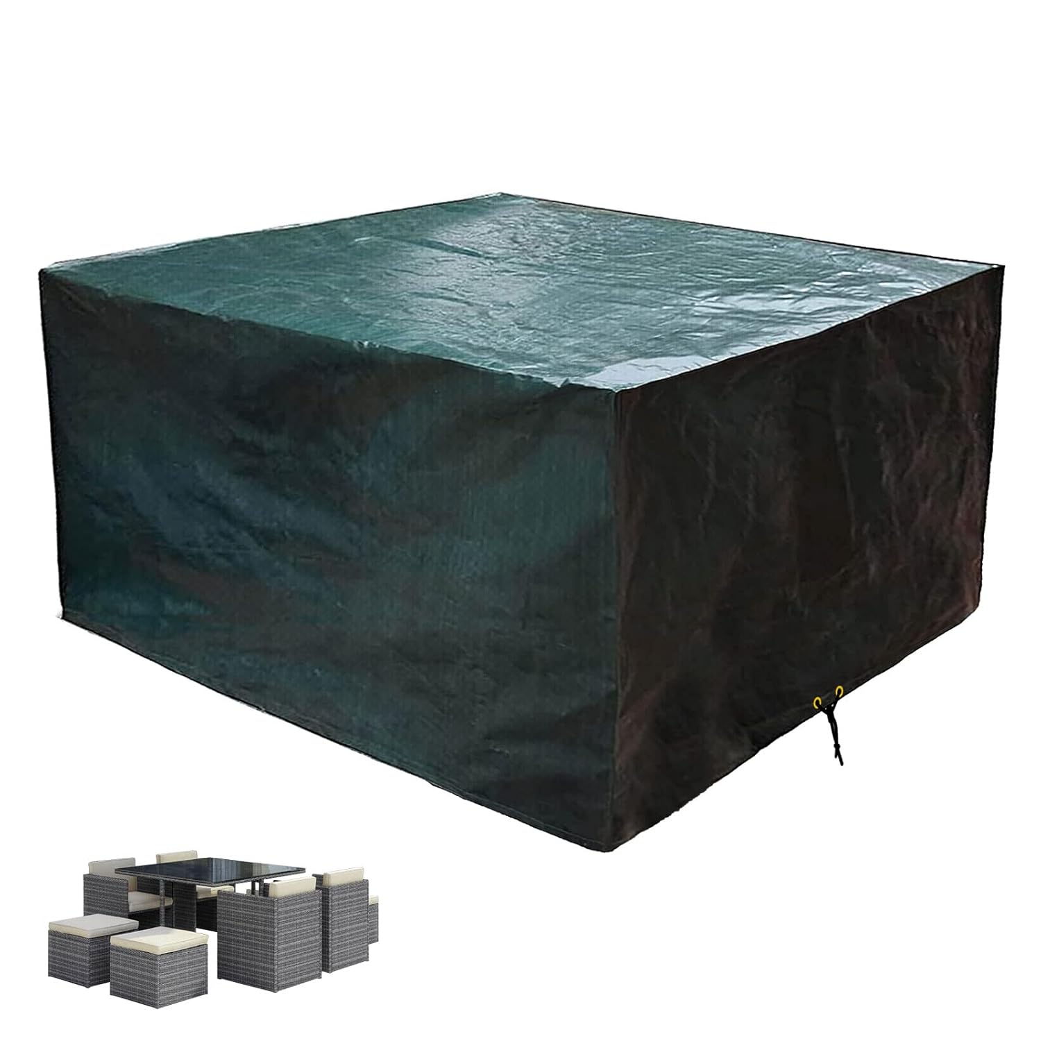 PATIO PLUS Garden Furniture Covers, Patio Cube Furniture Set Cover Waterproof, Patio Square Table Covers, Outdoor Rattan Furniture Cover Windproof, Anti-UV, 125x125x71cm Green
