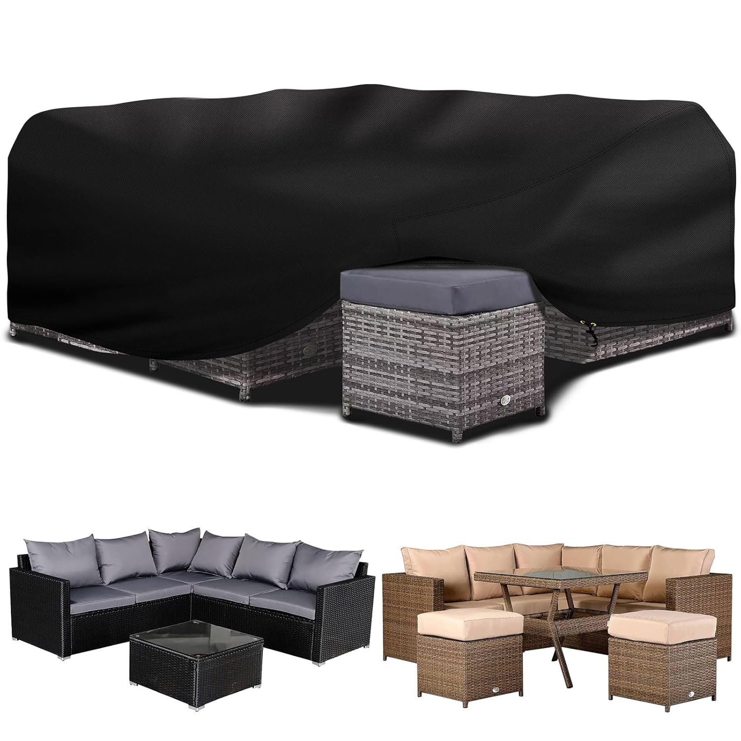 PATIO PLUS Rectangular Table Cover ,420D Oxford fabric Garden Furniture Cover ,Waterproof,Windproof,Anti-UV,250x250x90cm ,Black