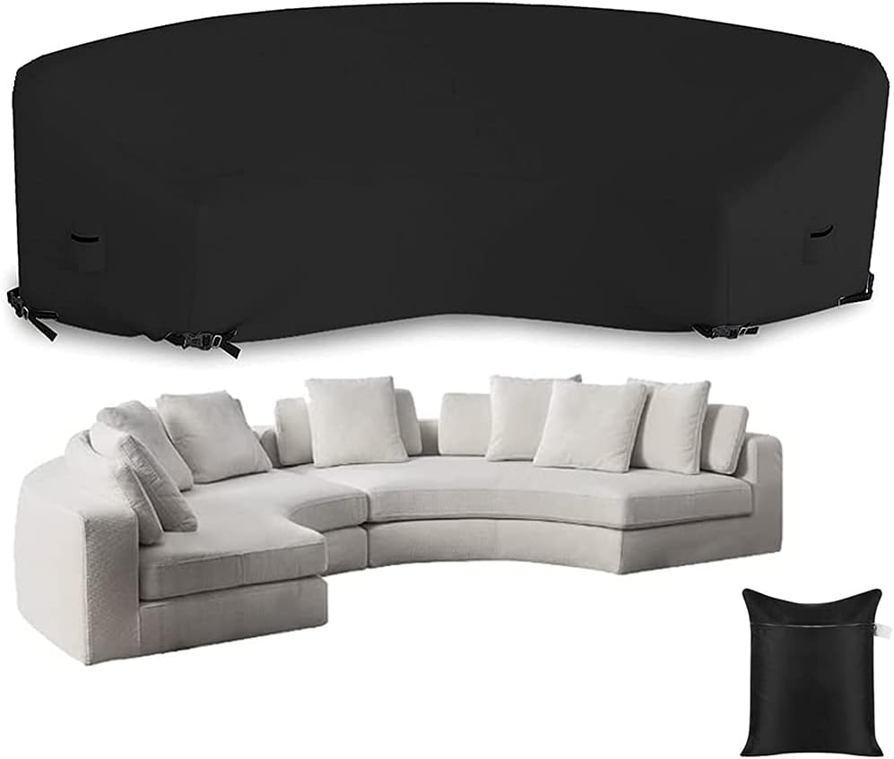 Patio Sectional Curved Sofa Protector Covers 420D Oxford Waterproof Outdoor Garden Sectional Curved Couch Furniture Cover for Half Moon Couch Sofa Set