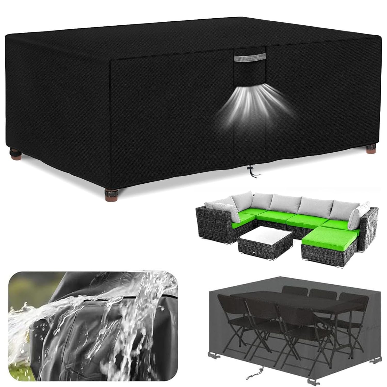 Patio Table Cover Cube Garden Furniture Cover 262 x 254 x 80 cm, 420D, Dust-Proof, Rain, with Air Vent Table Covers for Garden Garden Table Cover Square Waterproof, Black