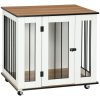 PawHut Dog Crate Furniture, Dog Cage End Table with Wheels, Lockable Door, for Medium Dogs, 80 x 60 x 76.5 cm - White