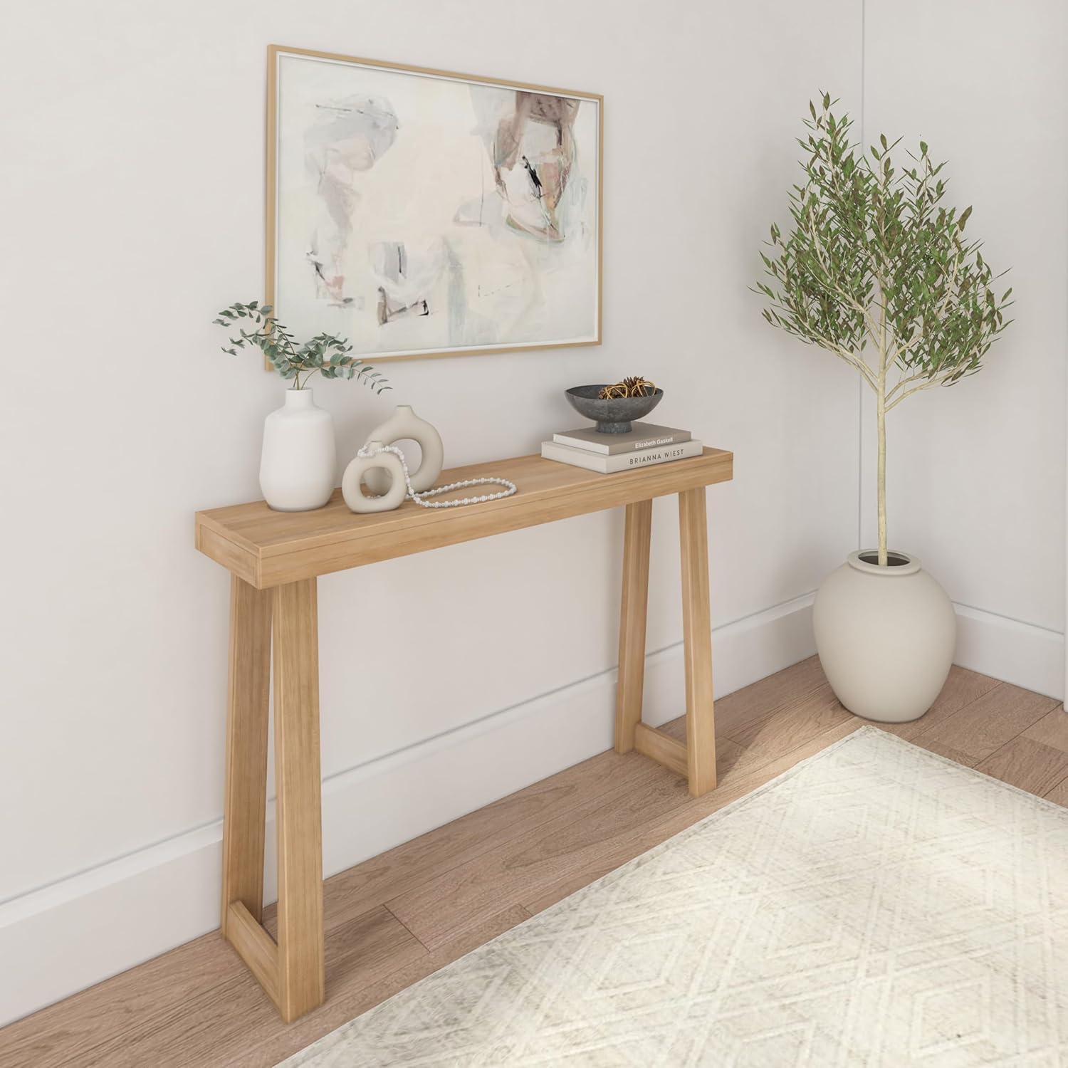 Plank+Beam Solid Wood Console Table, 46.25 Inch, Sofa Table, Narrow Entryway Table for Hallway, Behind The Couch, Living Room, Foyer, Easy Assembly, Blonde