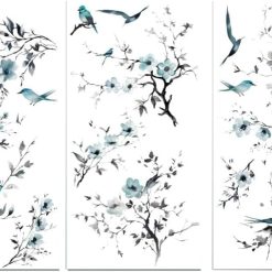PLIGREAT 3 Sheets Ink Flower Branches and Birds Rub on Transfers for Wood Furniture Cabinet Wardrobe Fridge Door Table DIY Decor Sticker Chinese Painting Pictures Decoration...