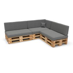POKAR Euro Pallet Seating Set of 8: 3x seats 120x80cm + 3x back cushions 120x40cm+ 1x side cushion 60x40cm + 1x decorative pillow 40x40cm, cold foam, Garden Furniture, without...
