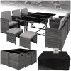 Polyrattan Garden Furniture Set with Steel Base, Including 6 Dining Chairs, 1 Table, 4 Stools, Foldable Garden Lounge Set, For Up To 10 People, Patio Furniture - grey