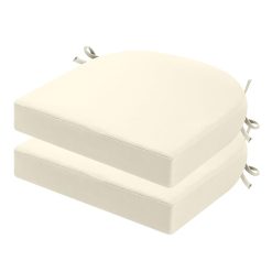 PRIMEPATIO Outdoor Garden Chair Cushions Set of 2, Thick 7cm, Patio Waterproof Cushions for Outdoor Furniture with Ties, Chair Seat Pads Dining, 50 x 50cm, Beige