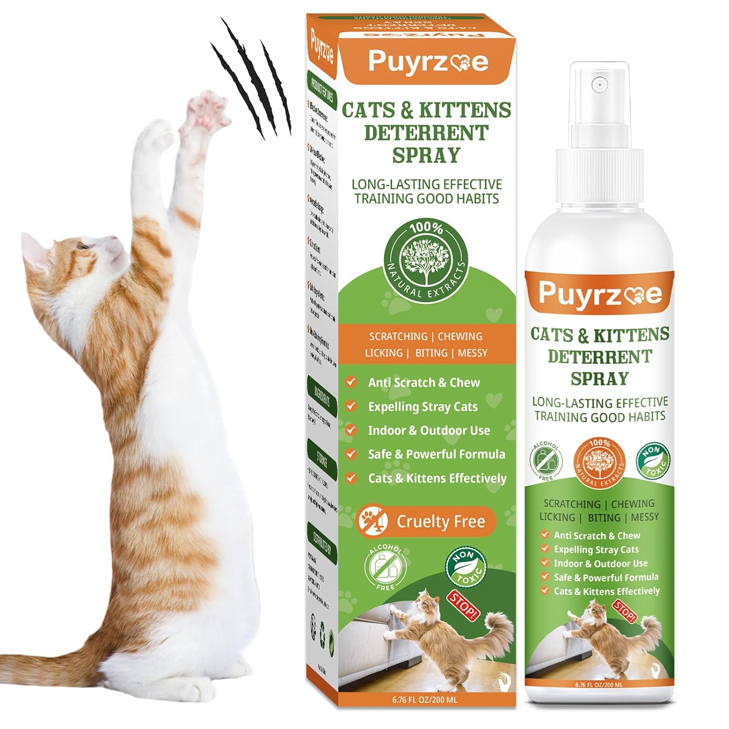 puyrzoe Natural Cat Repellent Spray, Kitten Cat Deterrent Spray Indoor Outdoor, Anti Scratch Cat Spray for Furniture, Sofas, Curtains, Plants, Cat Spray Deterrent to Keep Pet...