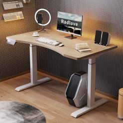 Radlove Dual Motors Height Adjustable 55 x 30'' Electric Standing Desk with Curved Design Stand Up Table 4 Memory Keys, Computer Desk with Splice Board Home Office Desk, Oak Top...