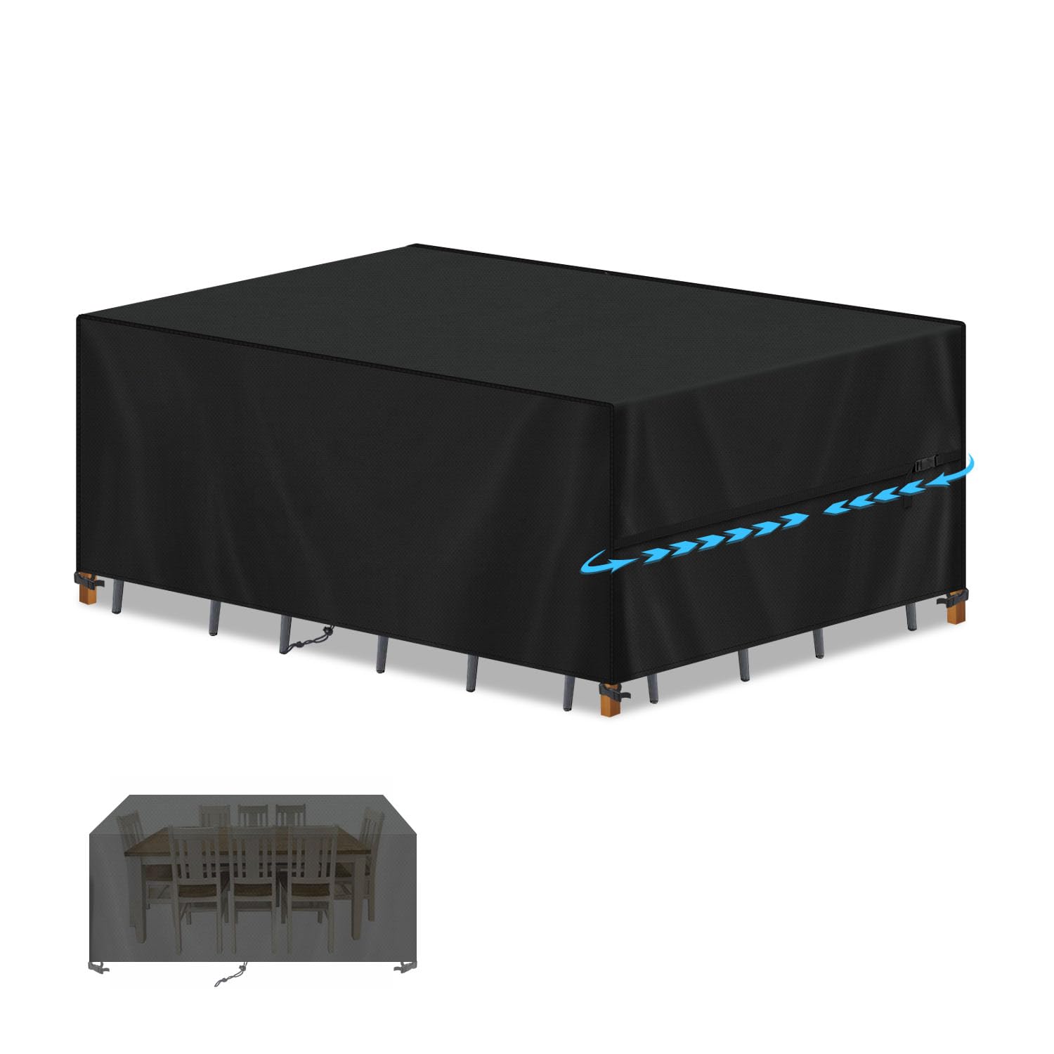 Rattan Patio Set Garden Furniture Covers Waterproof Garden Table Cover for Outdoor Table and Chairs Outdoor Dining Set Cover Heavy Duty Garden Cover 420D Oxford Fabric 180x90x75cm