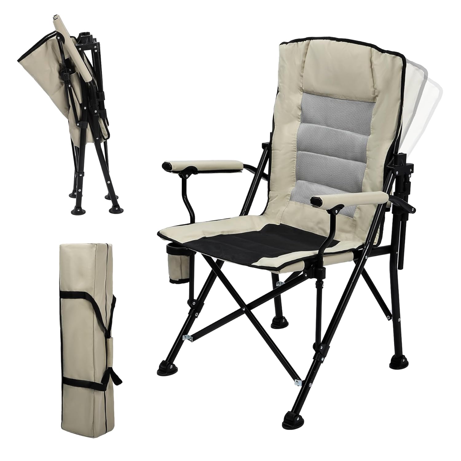 REDCAMP Oversized Padded Camping chair for Adults with Adjustable Backrest, High Back Heavy Duty Folding Chair with Lumbar for Fishing,Garden,Outdoor,Travel