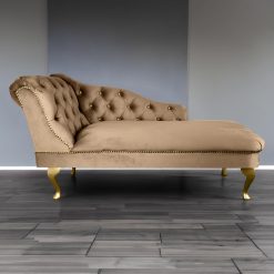 RegentTufted Chaise Lounge Sofa & Seating Handmade Velvet Living Room Bedroom Hallway Gold Accent Chair… (Left Hand, Biscuit)