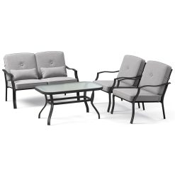 RELAX4LIFE 4PCS Garden Furniture Set, 4 Seater Outdoor Sectional Sofa Set with Loveseat, 2 Bistro Chairs and Coffee Table, Metal Frame Patio Conversation Set for Backyard...