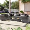 RIAZOS 9-Seater Large Rattan Garden Corner Sofa Set, Outdoor Garden Furniture Set Patio Sofa Set with Coffee Table, Seat Cushions and Back Cushions, Grey