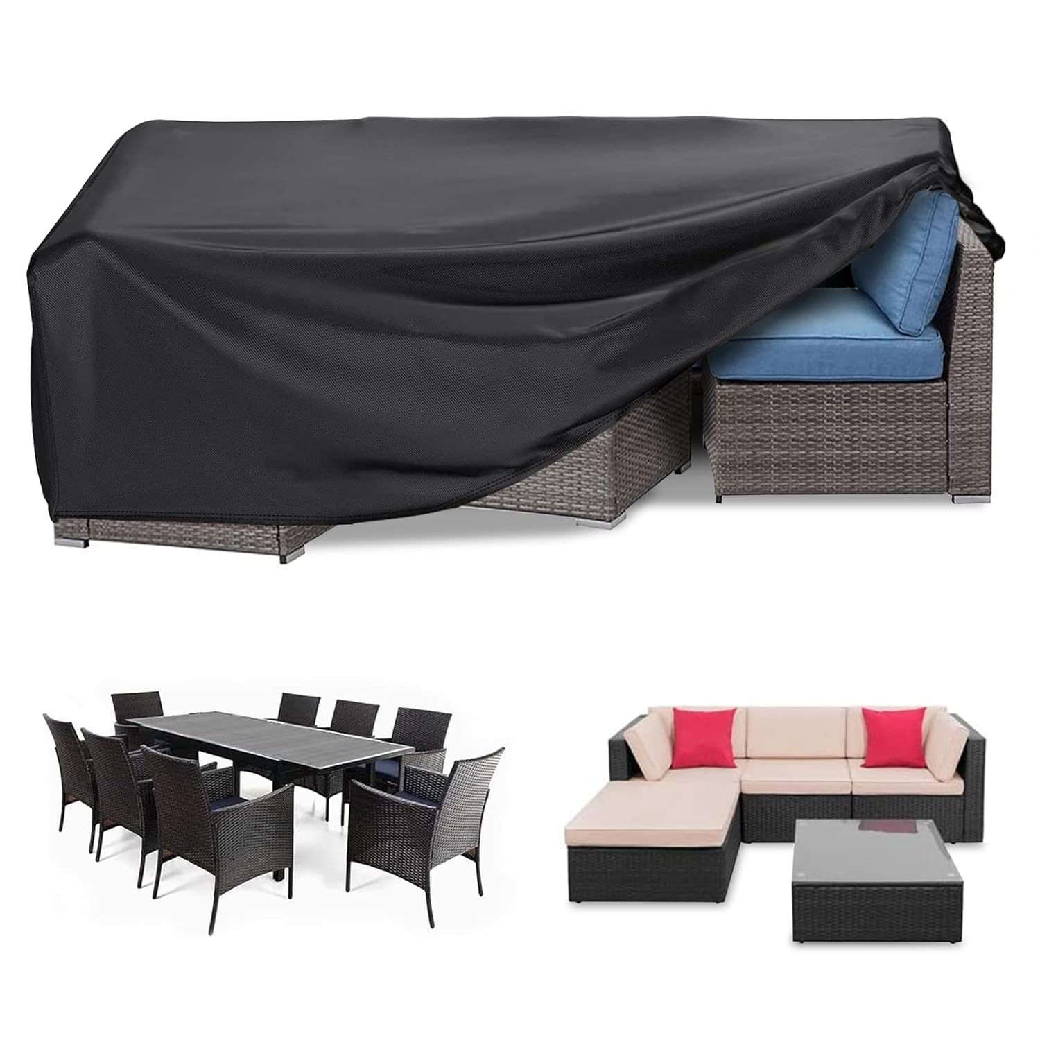 RICHIE Garden Furniture Cover Waterproof Heavy Duty 420D Oxford Fabric 250x200x90cm Rectangular Garden Table Covers Patio Table Cover Waterproof Anti-UV Rattan Furniture Covers...