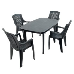 RIMINI Rectangular Outdoor Resin Plastic Patio Garden Furniture Set with 4 PARMA Stacking Chairs