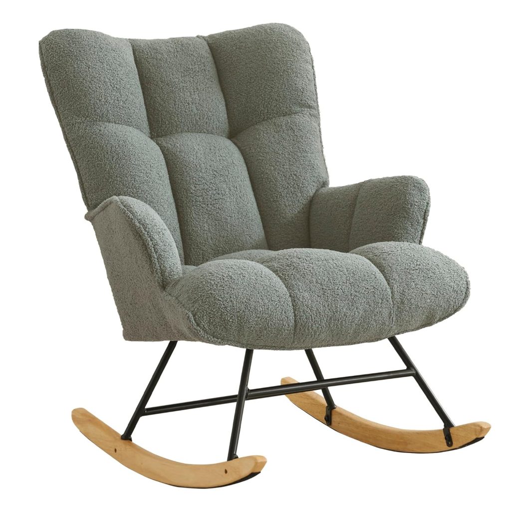 Side Rocking Stool Rocking Chair Nursery Teddy Upholstered Glider Rocking Accent Chairs ...