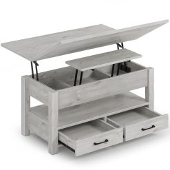 Rolanstar Lift Top Coffee Table - Multi-Function Convertible With Drawers and Hidden Compartment, Converts to Dining Table for Living Room, Home Office, Grey