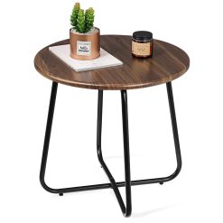 Round Patio Metal Side Snack Table, Weather Resistant Outdoor Round End Accent Table for Bistro, Balcony, Yard,Living Room