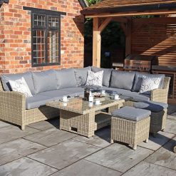 Royalcraft Wentworth Modular Corner Dining Set In Cream With Grey Cushions And Adjustable Table