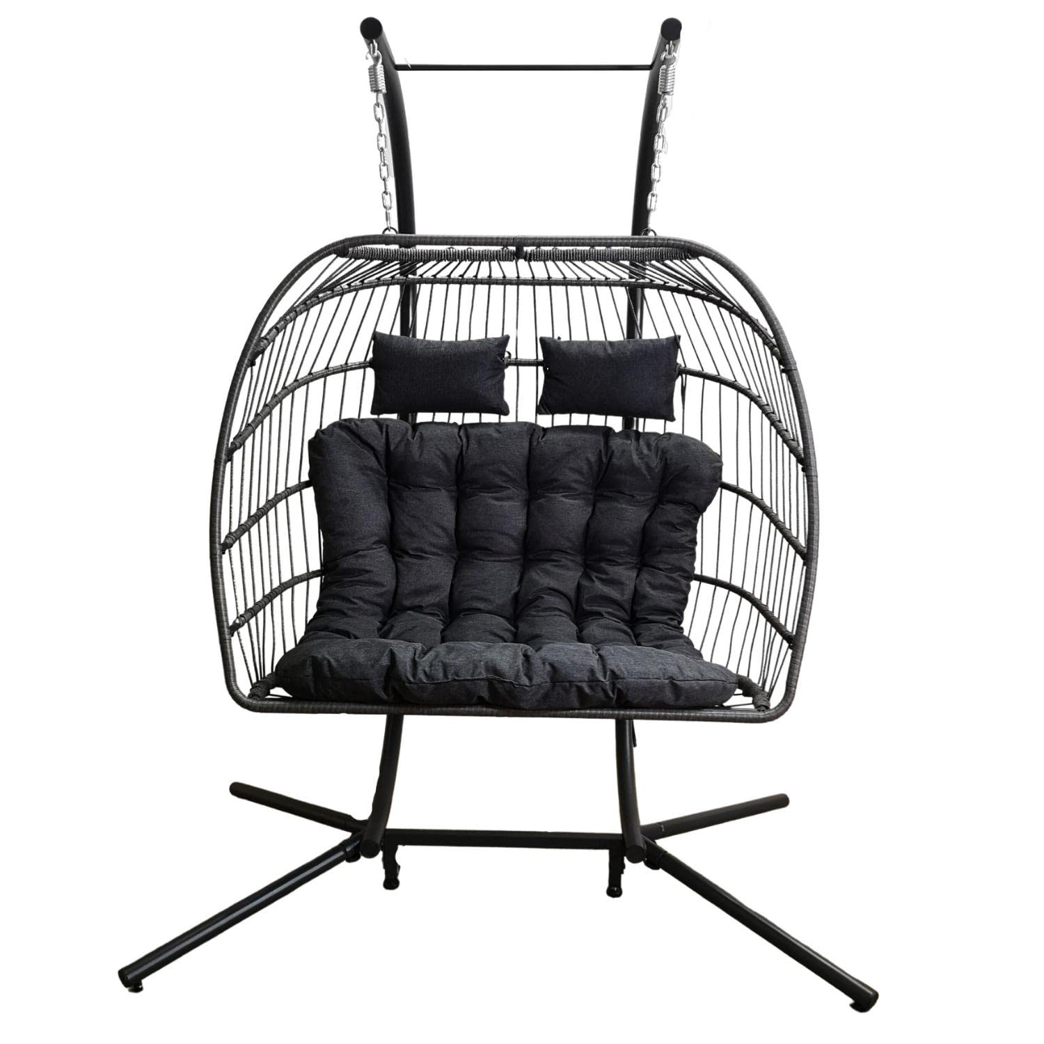 Samuel ALEXANDER Grey Luxury 2 Seater Double Hanging Egg Chair Garden Outdoor Swing Folding Cocoon Chair Rattan Garden Furniture Indoor & Outdoor Conservatory Furniture With...