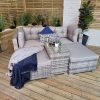 Samuel Alexander Luxury Wicker Sturdy Rattan Garden Furniture Set Grey Sofa Cube Sun Lounger Set With Glass Topped Coffee Table Includes Cushions
