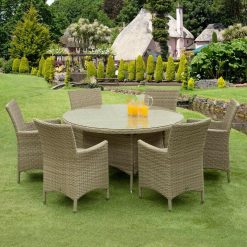 Sarasota Polly Rattan Garden/Conservatory Furniture. Aluminium Frames, Thick Cushions, Huge Choice, All Matching (6 Seat Round Dining Set, Natural Rattan)