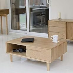 Scandic Solid Oak Furniture Coffee Table with Shelf and Drawer
