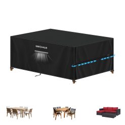 SIMPHAUS Garden Table Cover 160x90x75cm Patio Set Garden Furniture Covers Sandproof Patio Table and Chairs Covers for Garden Furniture Sets Rattan Furniture Covers Waterproof...