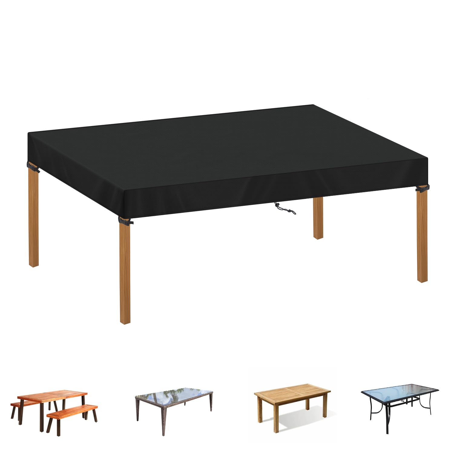 SIMPHAUS Garden Table Covers Waterproof Rectangular Patio Table Top Cover Garden Furniture Covers Drawstring Garden Table Top Cover Fitted Table Cloth Anti UV 420D Oxford Fabric...