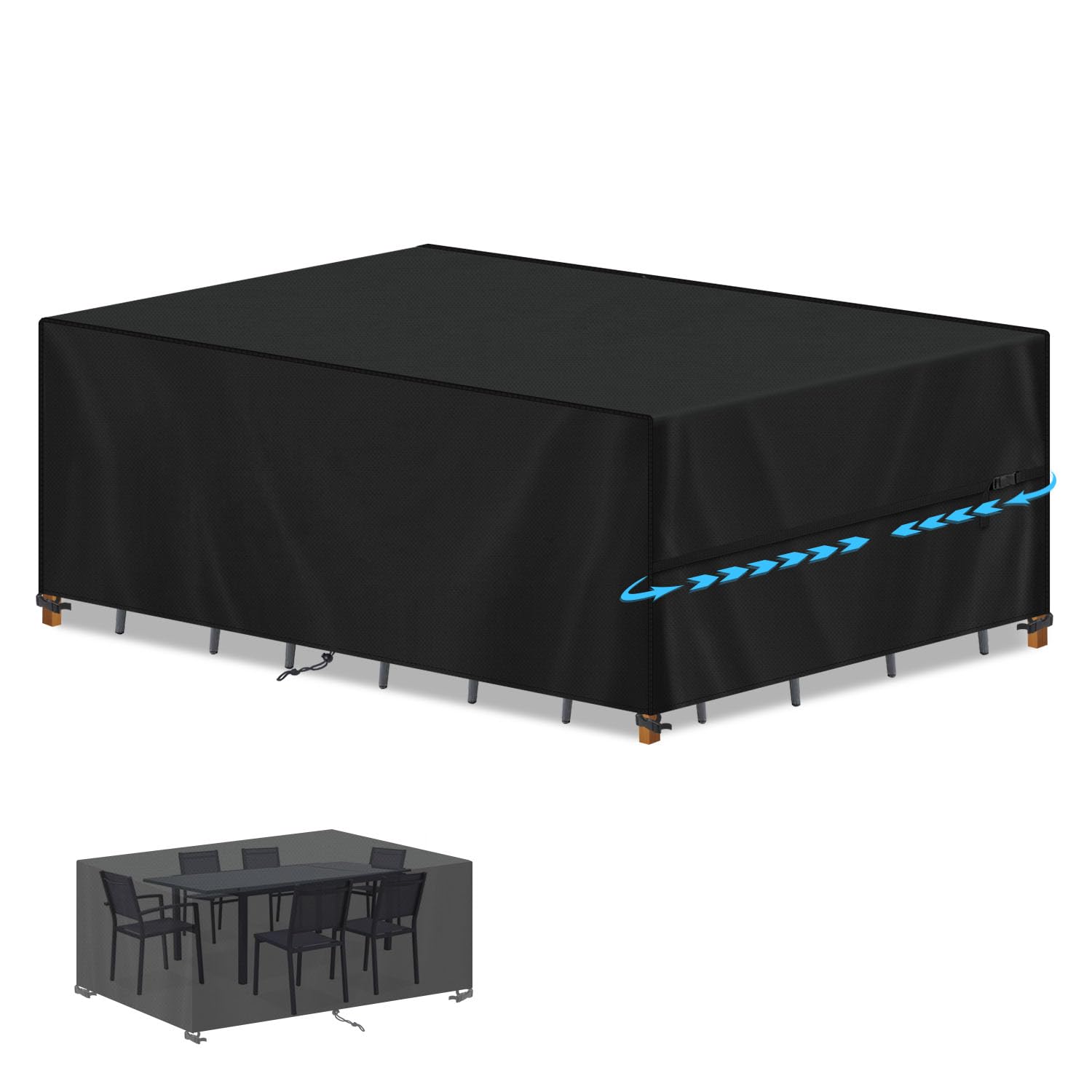 SIMPHAUS Outdoor Table Covers Waterproof Garden Furniture Covers Windproof,Outdoor Dining Table Cover,420D Heavy Duty Oxford Furniture Cover for Patio Table and Chair Set,Rattan...