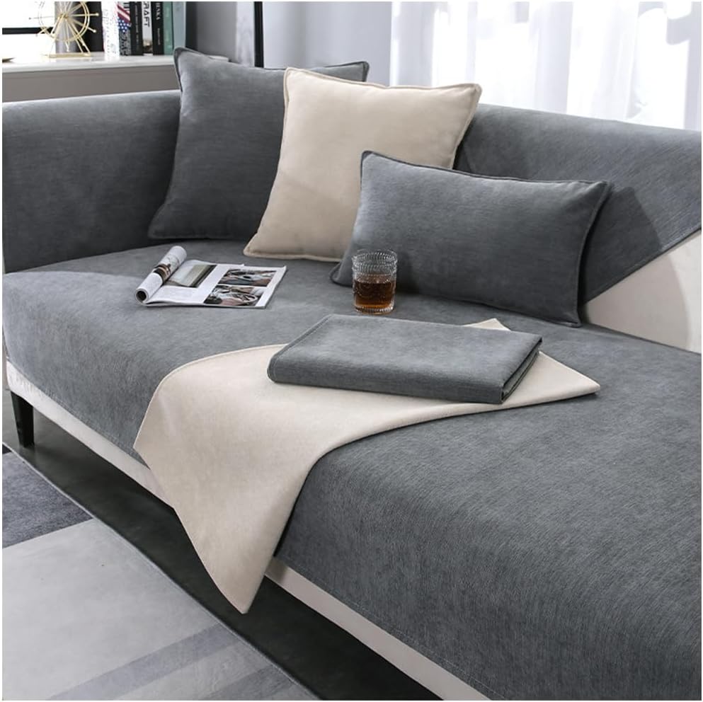 Soft Chenille Sofa Cover 1/2/3/4 Seater, Non-Slip Corner L Shape Sofa Slipcovers Thick Textured Sofa Cushion Covers Washable Furniture Protector for Living Room (Light Grey,...