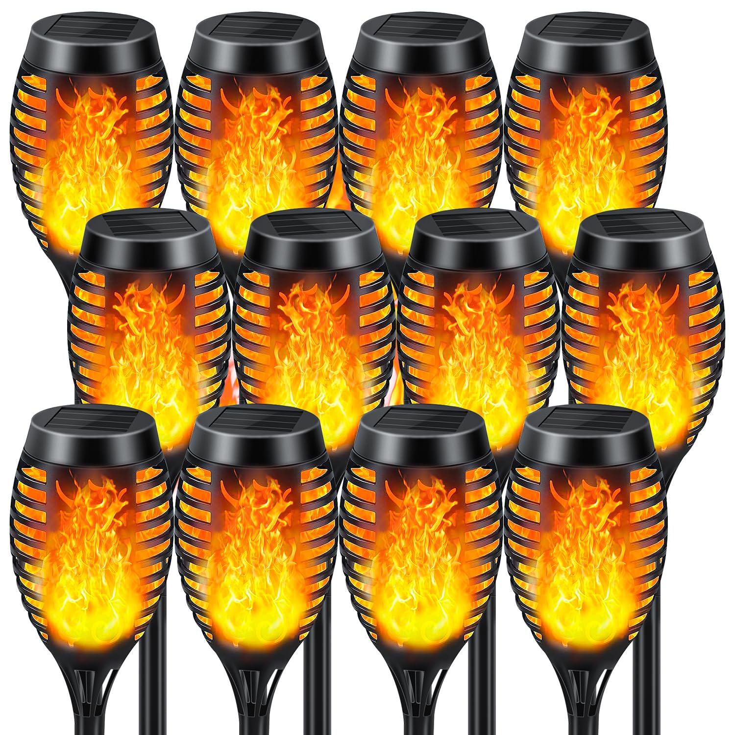 Solar Lights Outdoor 12 Pack, Solar Torch Light with Flickering Flame, Waterproof Pathway Lights, Decoration Lighting for Garden Yard Patio Pathway Driveway, Auto On/Off