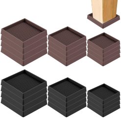 Swpeet 4Pcs 3" x 3" Square Black Rubber Anti Skid Caster Cups Non Slip Furniture Pads Kit, Anti-Slip Gripper, Anti Skid Furniture Feet Anti Slide Floor Stoppers for Bed Couch...
