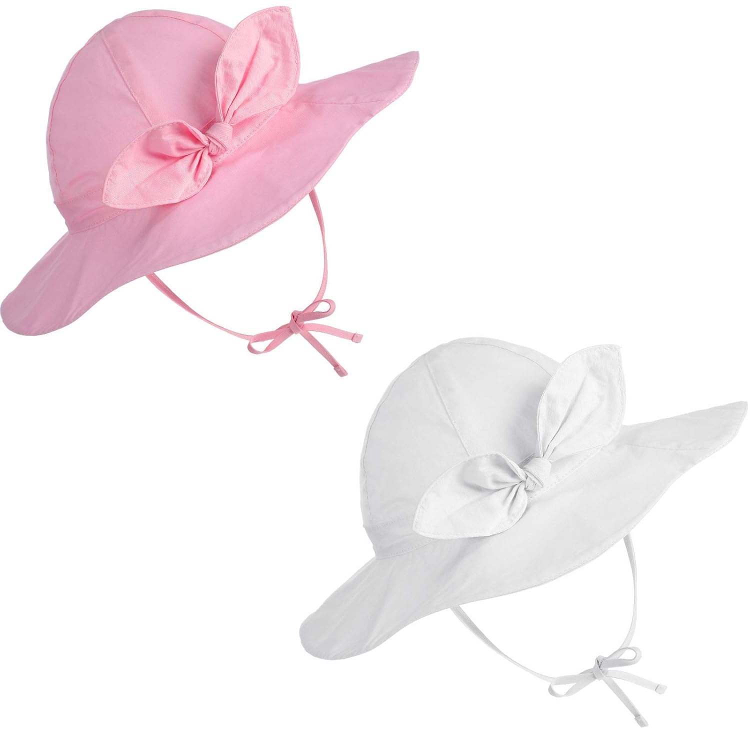 Syhood 2 Pieces Wide Brim Baby Girls Sun Hat Adjustable Sun Protection Summer Beach Hat for Toddler